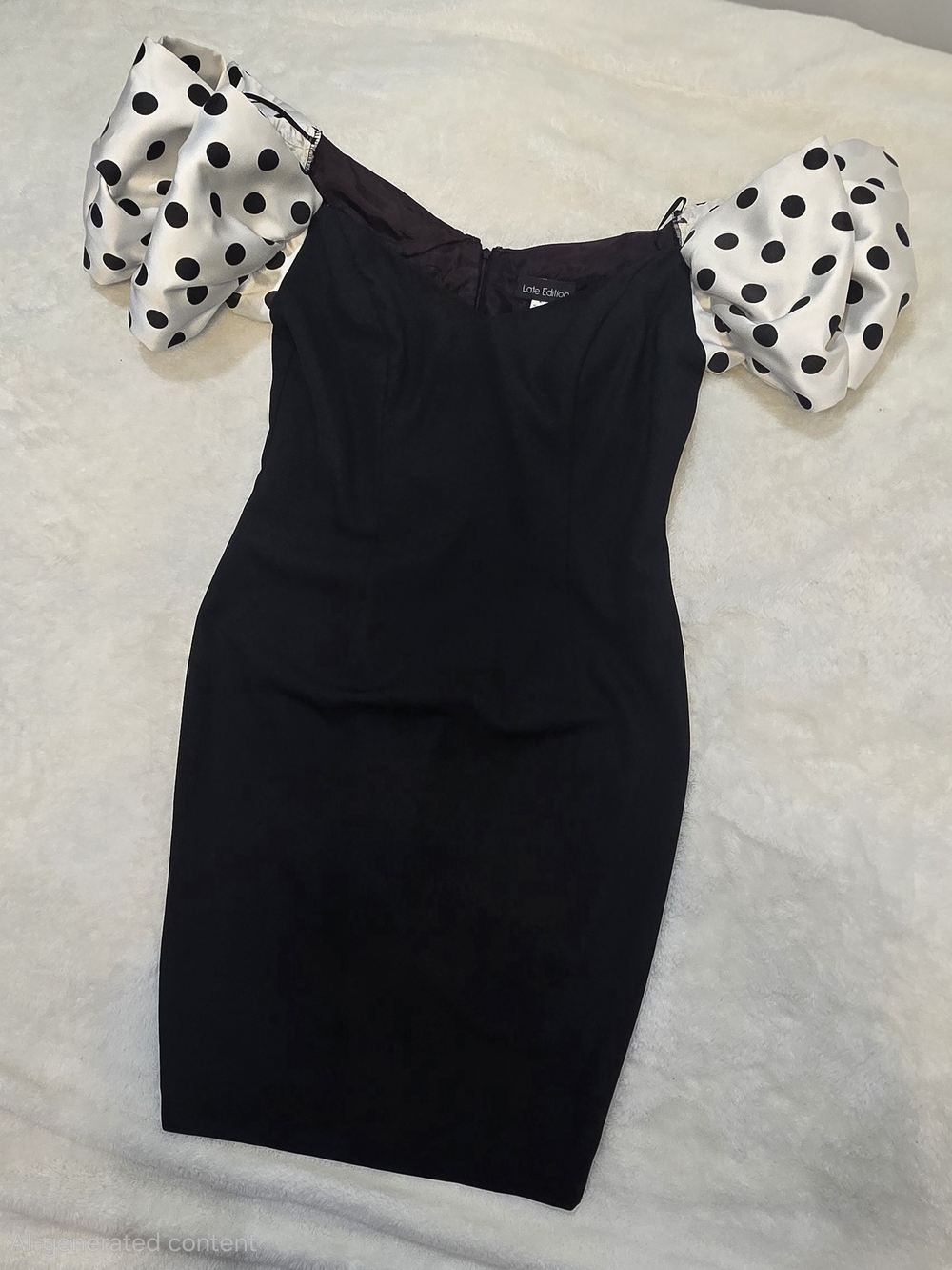 Vintage Late Edition Ltd. Off-the-Shoulder Polka Dot Puff Sleeve Dress Made USA